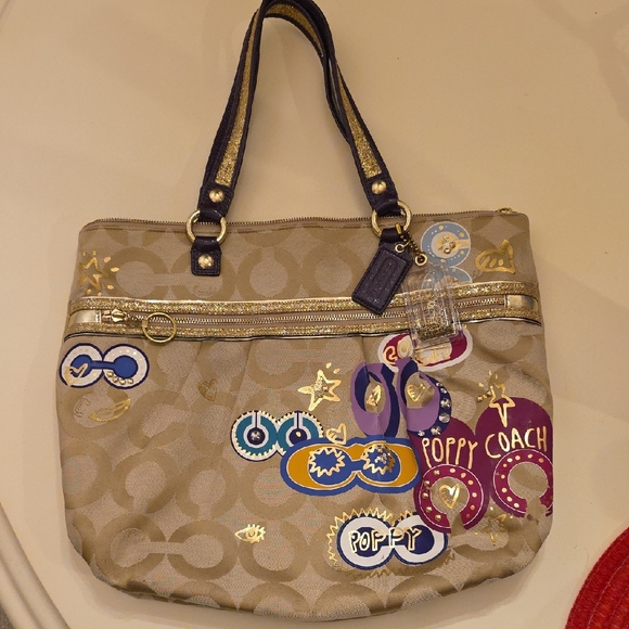 Coach Handbags - Coach Beige and Purple Graphic Tote